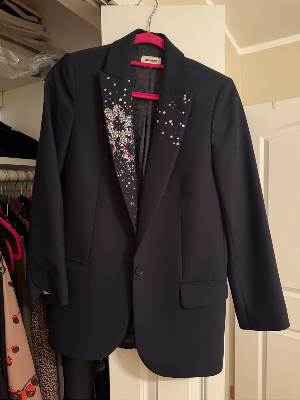 Zadig & Voltaire Navy Blazer with Embellished Lapel